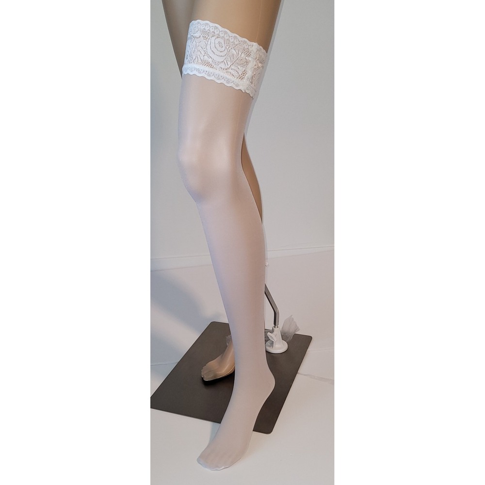 Women Thigh High Sexy Stay Up Stockings Hosiery with Lace Trim White W-20